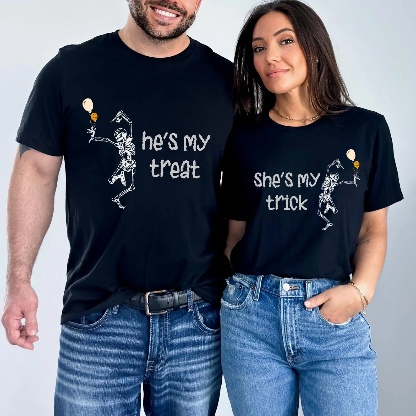[100% Cotton] Halloween Couple Shirts, She's My Trick He's My Treat, Matching Halloween Shirts, Funny Couples Halloween Tees, His and Hers Halloween