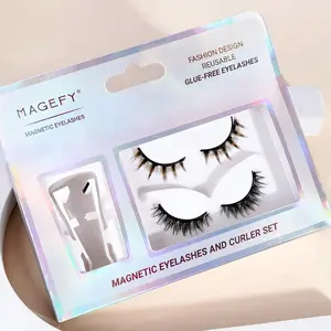 Magnetic Eyelash Kit, 2 Pairs Reusable Magnetic Eyelash with Applicator, Dual Magnetic Lashes for Natural Look, Light Weight Cat Eyelash Fluffy Hair