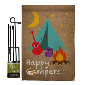 212 MAIN 13x18.5" Vertical Garden Mini Flag Set, Double-Sided Happy Campers Nature Outdoor Impressions Decorative Flag with Banner Pole, Weatherproof Camping Theme Decor