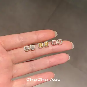 S925 silver needle earrings, no need to remove when sleeping, exquisite and compact sugar cube design, unique and sophisticated, versatile earrings, a gift for women