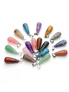 Natural Crystal Long Water Drop Pendants 10x25mm, Healing Heart Chakra Decorative Ornaments, Stainless Steel Chain Material
