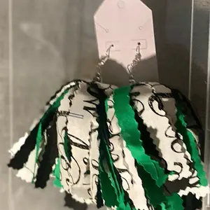 Fringe Tassel Earrings - Green and Black Design with Tassels