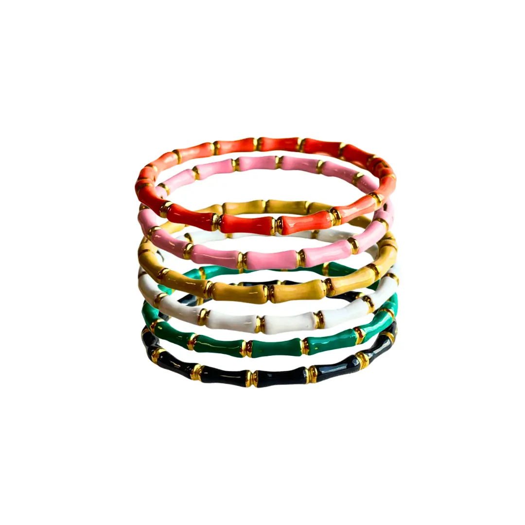 Enamel Bamboo Bangle - 7" 18K Gold Plated Stainless Steel Hypoallergenic Water & Tarnish Resistant Fashion Accessory