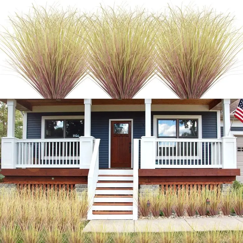 48 artificial plant chives, 19-inch-high fake shrubs for outdoor use, cattail, anti-UV green stems, artificial green plants, suitable for indoor and outdoor gardens, offices, and home decoration
