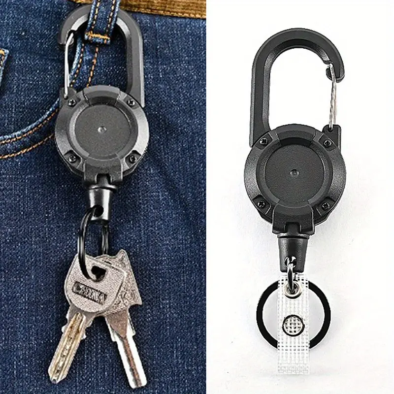 2pcs Anti-theft Metal Easy-to-pull Buckle Rope Elastic Keychain Retractable Key Ring Anti Lost Ski Pass ID Card Anti Lost Keyring