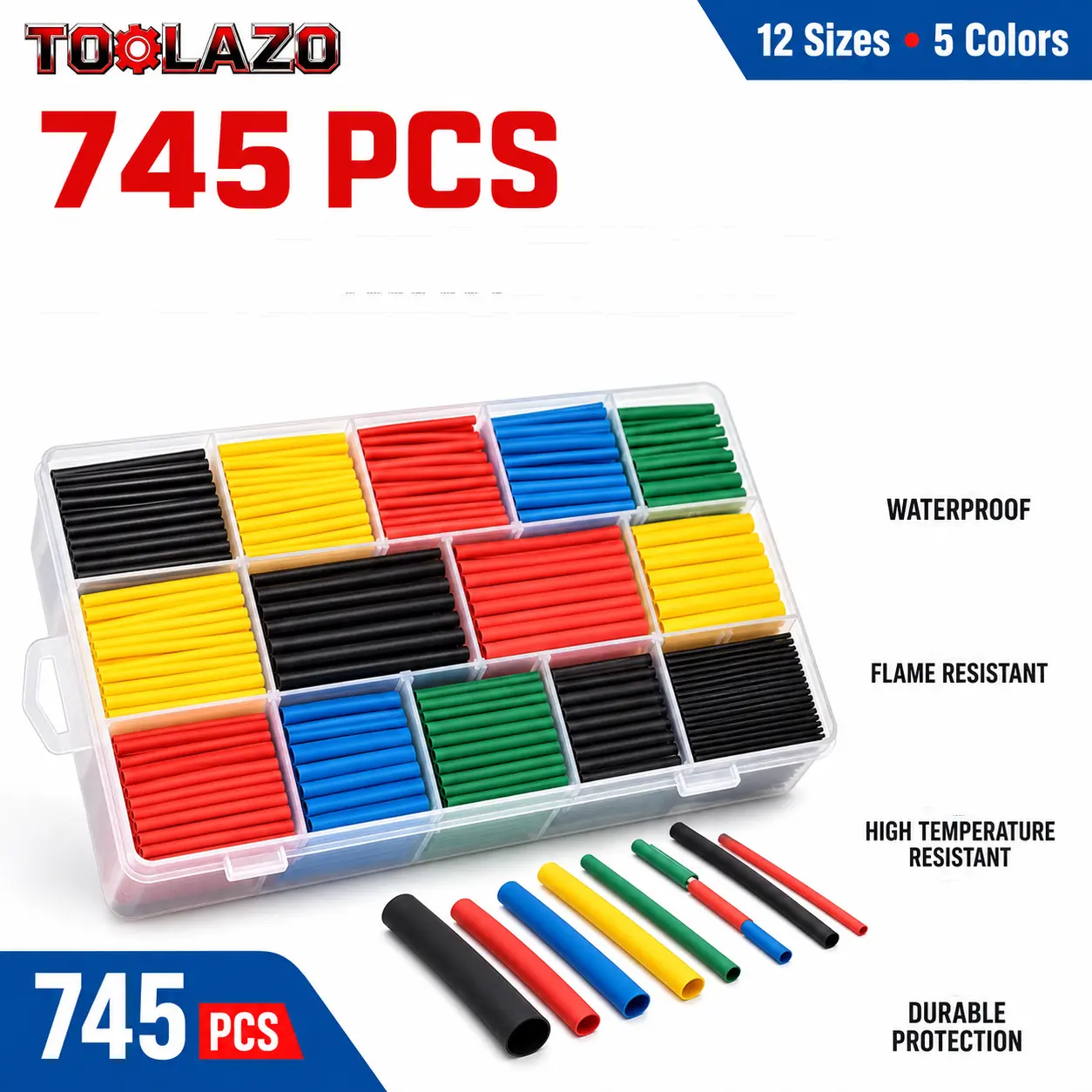 TOOLAZO 745PCS 2:1 Adhesive-Lined Heat Shrink Tubing Kit, Colored Dual-Wall Electrical Wire Sleeves with Storage Case for Cable Repair, Wire Insulation, Automotive Wiring, DIY Electronics & Home Projects