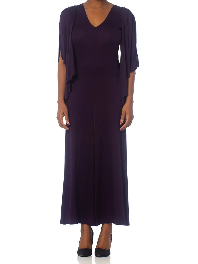 1970S SCOTT BARRIE Eggplant Purple Rayon Jersey Disco Dress