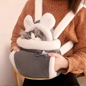 Portable Winter Warm Cat & Small Dog Backpack with Soft Fleece Lining Ergonomic Design Safety Harness System Cozy Pet Carrier Backpack with Storage Pocket Secure Buckles for Travel Outdoor Shopping Ideal Christmas Gift for Small Cats & Dogs S