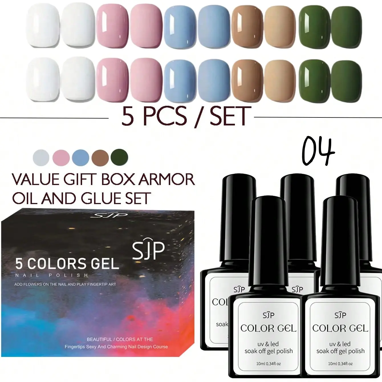 5 Color Gel Nail Polish Set, Long Lasting, Anti-Crackle, Glitter Silver Champagne Rose Gold, Perfect for New Year Fall Holidays