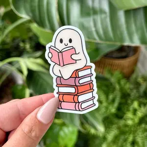 Reading Ghostie Waterproof Sticker, Bookish, Spooky, Halloween