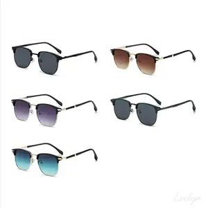 Sunglasses, Multi Gradient Solid Lens Browline Shades, UV Protection Lightweight Eyewear for Driving, Beach Travel & Daily Casual Outfit