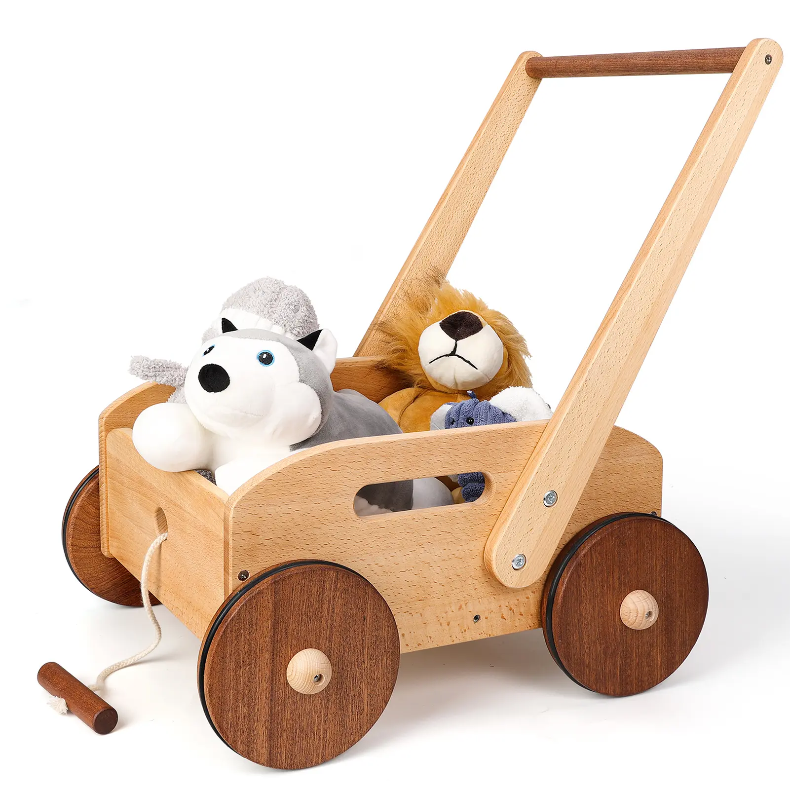 Woodtoe Wooden Baby Walker, Adjustable Speed Push Toys for Babies Learning to Walk, Natural Wood Push and Pull Learning Walking Educational Toys, First Birthday Valentines Day Gift for Baby Toddler 1 2 3 Year Old