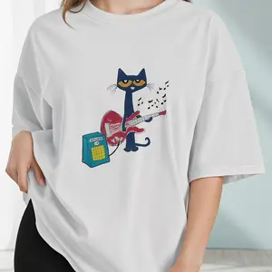 Pete the Cat Playing Guitar Tee - Y2K Tee, 90s Tee, Graphic Shirt Crop, Coquette, Vintage Design Cotton Garment