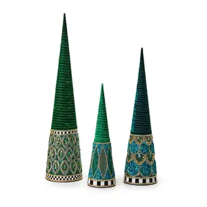 MacKenzie- Childs Set of 3 Emerald Luxe Beaded Trees