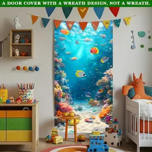 Underwater Paradise Pattern Door Cover, 1 Count Colorful Marine Life Pattern Door Decor, Vivid Oceanic Design Door Cover for Scene Decoration, Stickers