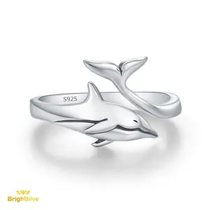 Brighthive Dolphin Ring 925 Sterling Silver Adjustable Ring Jewelry Open Ring is suitable as a holiday or birthday gift for boys and girls to wear, unique and elegant ring jewelry