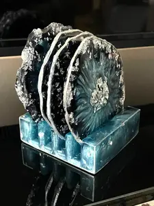 Resin Coaster Set of 4 Handmade with holder, Epoxy Geode Coasters for Home Decor - Ideal Gift - Tableware