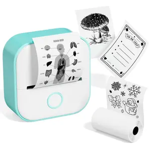Mini Sticker Printer, T02 Thermal Printer Pocket Print Pod Maker Machine Impresora Portatil for Diaries, Memo, Study Notes, Work Plans, Photo, Compatible with iOS & Android, Green