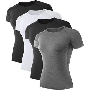 4 Pack Women's Compression Shirt Running Athletic T-Shirts Workout Tops Baselayer Short Sleeve Yoga Gym Sports Gear