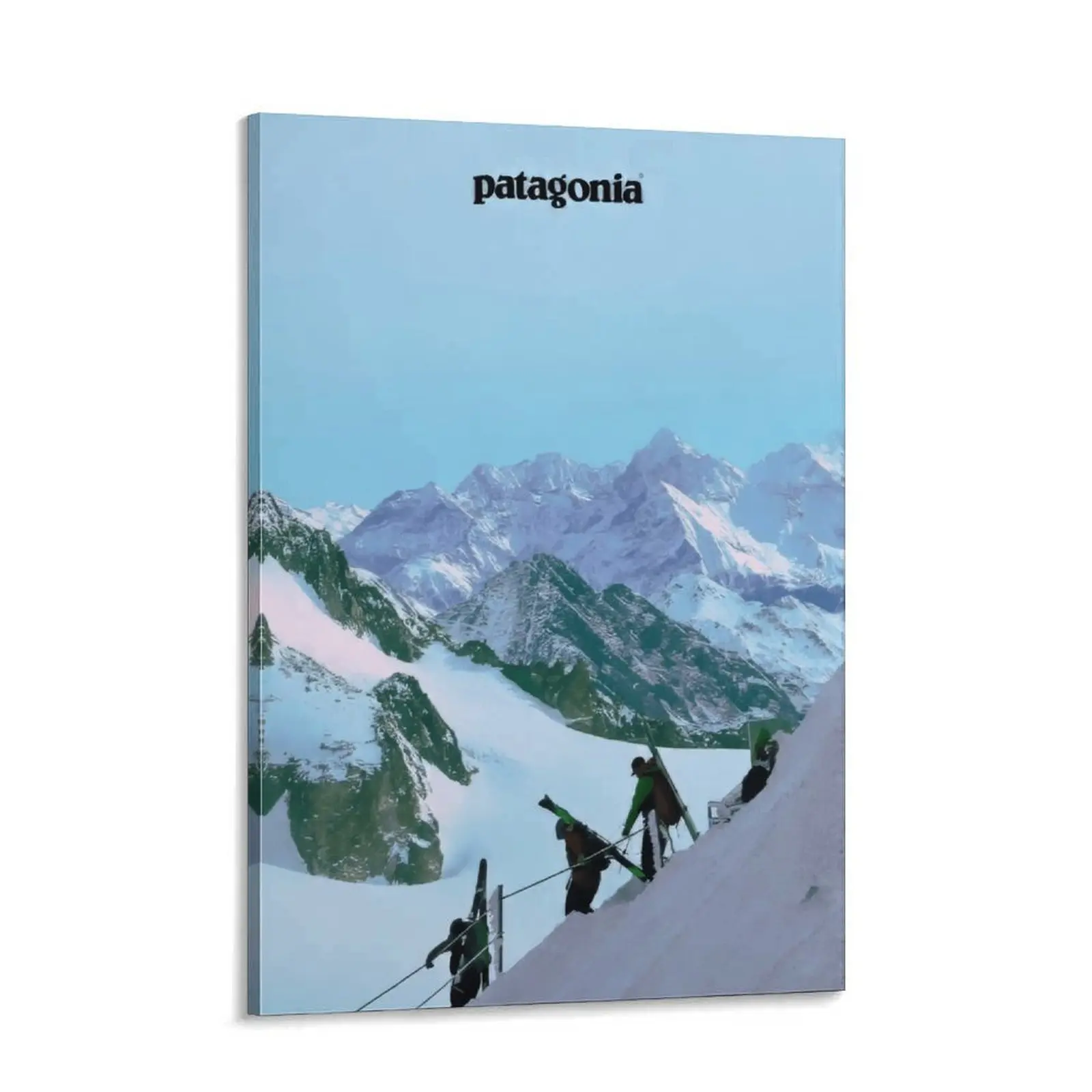 Patagonia Minimalist Design Nature Canvas Print - Ski Mountain Landscape, Decorative Artwork, Winter Snowy Wall Art for Living Room, Cabin Home Decoration