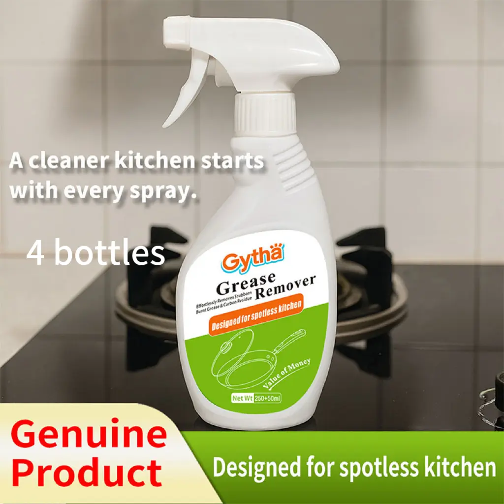 【4 bottles】 Kitchen cleaning spray effectively removes kitchen grease and grime. This multi-purpose degreaser is suitable for heavily soiled areas such as countertops, ovens, cookware, and range hoods.