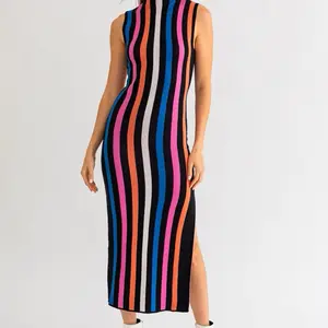 Chic Tube Maxi Knit Multicolor Dress - Casual Elegant