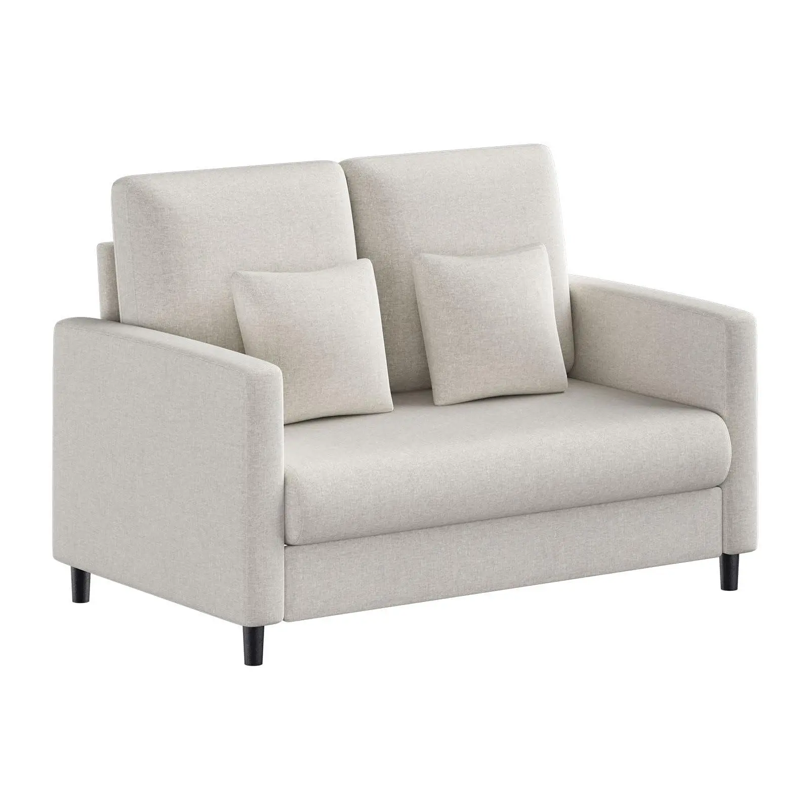 52" Mid-Century Modern Loveseat Sofa - 51" Width, Teddy Fabric, Pocket Springs, Wood Frame, Tool-Free Setup, Comfy Small Space Furniture for Living Room, Bedroom, Beige