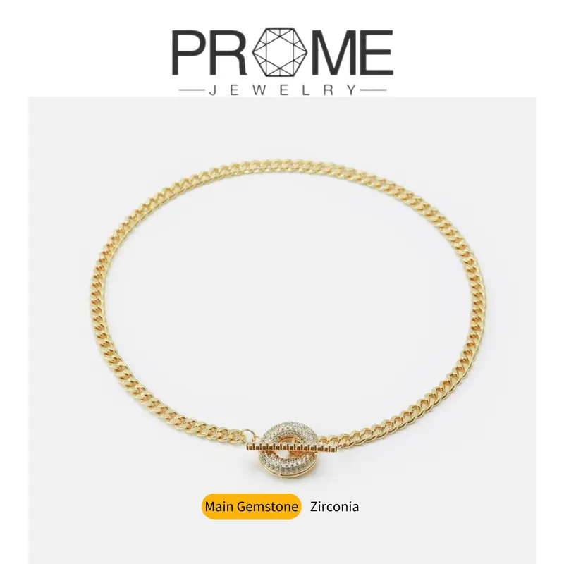 Women's Premium Copper OT Buckle Choker Necklace Pendant (CN104) - 5A Zircon Accented, Bold Jewelry Design, Cool Casual Metal Coating Chains Necklace, Female Daily Wear, Ideal Birthday Gift