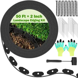 50ftx2in Landscape Edging Border Kit with 90 count 2 Types of Garden Staples, No Dig Garden Border Edging with Staples, Hammer, Gloves for Garden Border Edging Flower Beds Lawn Edging