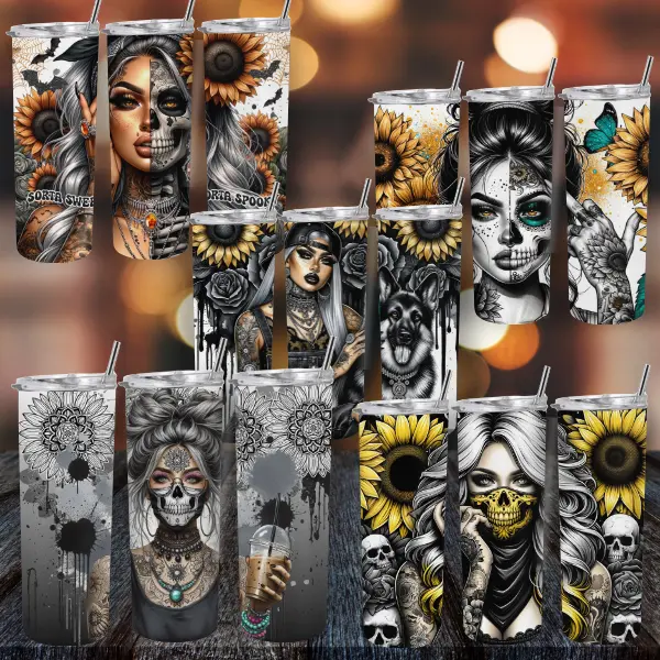 Dark Sunflower Girl Stainless Steel Tumbler
