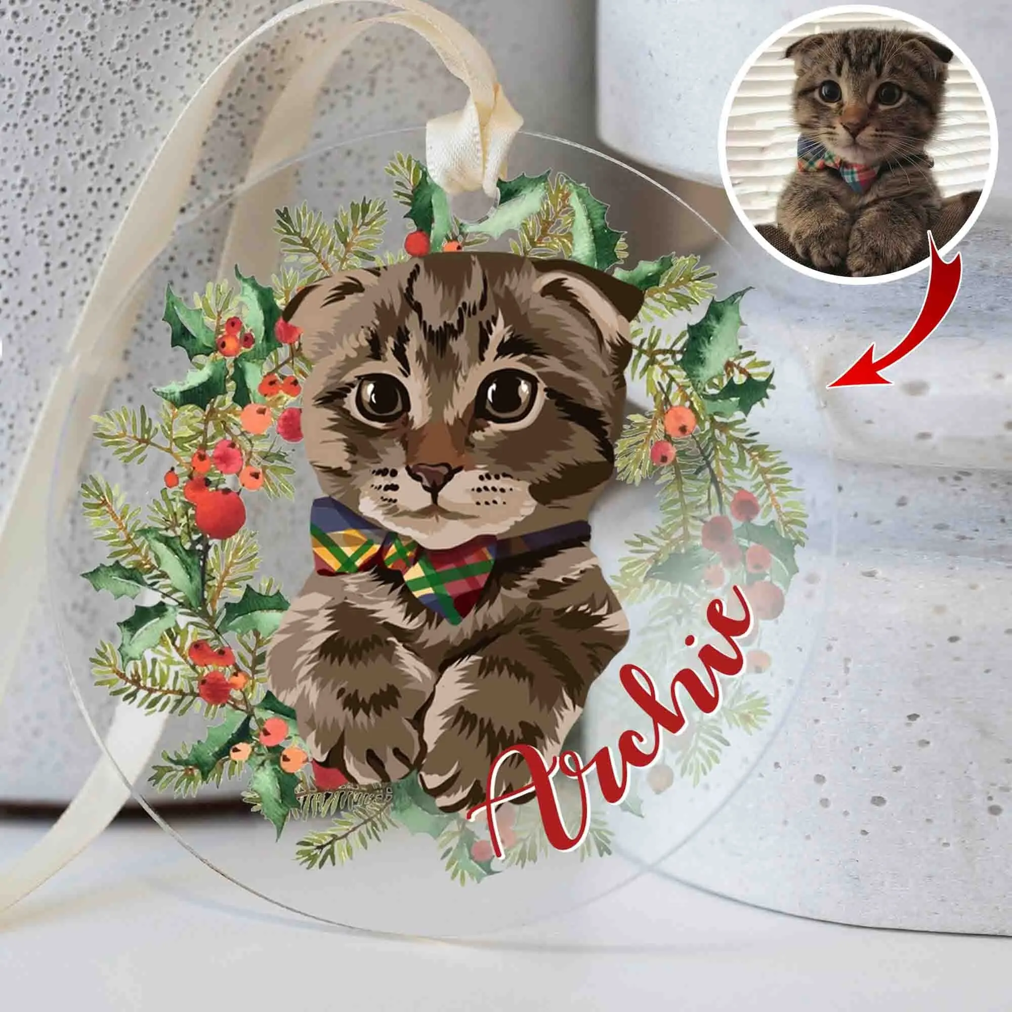Personalized Cat Ornament With Photo Name Custom Cat Christmas Ornament Custom Pet Ornament Gift For Pet Lovers Pet Memorial Ornament
