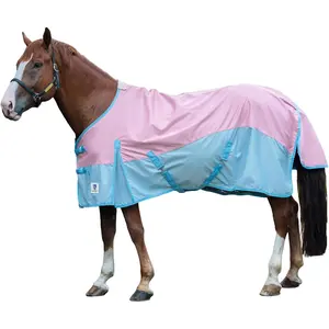 Horse Turnout Rain Sheet |   600 Denier Ripstop Turnout Blanket No Fill (0g) |   Waterproof Lightweight Breathable |   Tear-Resistant Outer & Rub-Free Inner |   Pink/Blue - 72 in