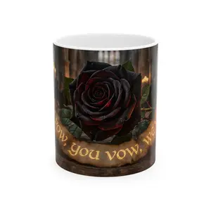Dark Rose with Candles Ceramic Mug | Gothic Rose Quote Mug I VOW,, YOU VOW WE VOW - Original Graphic Art created by seller