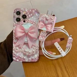 Butterfly Pattern Phone Case with Charger Head Cover, 5 Counts/set Phone Case with Charger Head Cover & Cable Protector & Storage Rope, Phone Accessories for iPhone, Casing