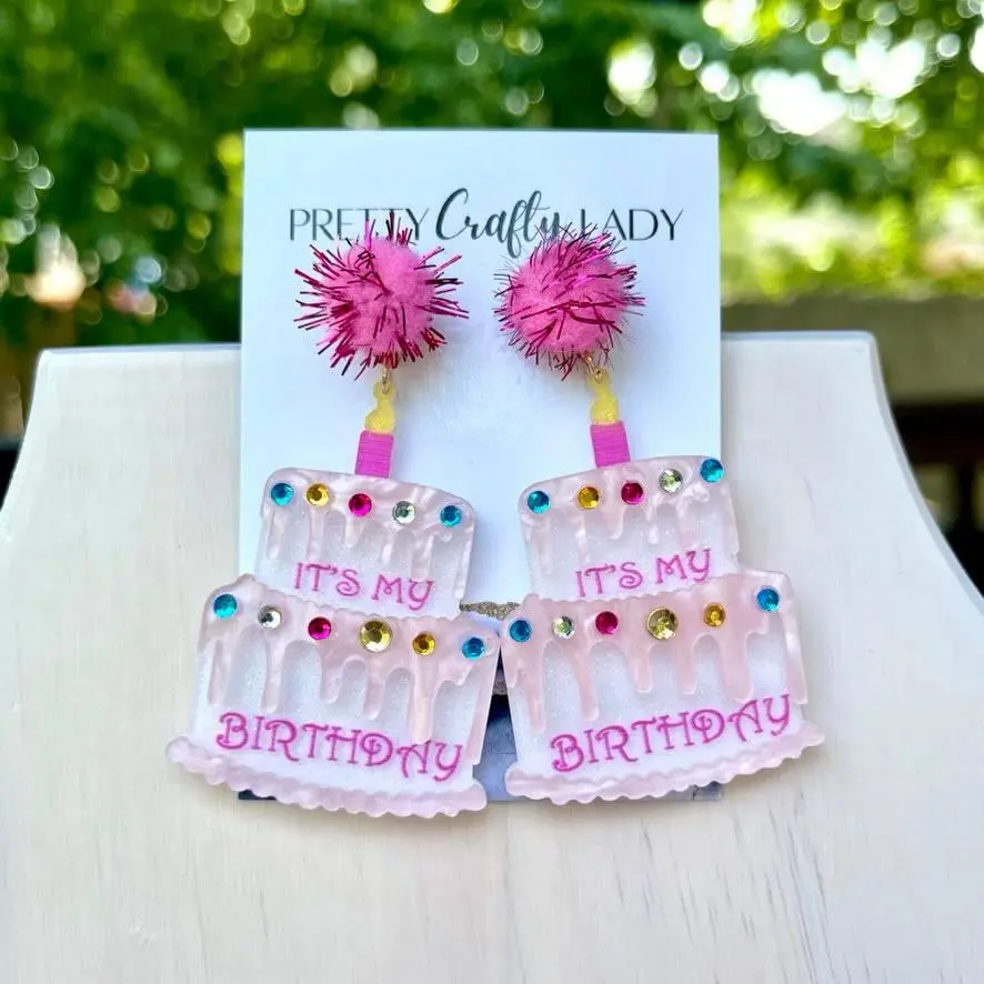 It's My Birthday Acrylic Cake Earrings - Perfect for Celebrating