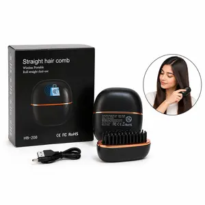 Portable Cordless Mini Hair Straightener Brush,3 -1 in Speed Temperature Control & Fast Heating , Rechargeable portable Hair Straightener Brush, Fast Heating Hot Comb for Home Travel Gift, Fast Styling for Straight Hair,