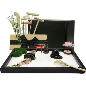 Zen Garden Kit - Mini Zen Sand Garden Beautiful Japanese Gift Set Decor, 12.5 x8in Sand Tray, Meditation Gifts, Sand Tray Therapy Desktop Meditation Room, 15 Accessories and 6 Tools