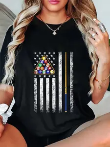 100% Cotton Unisex American Flag Billiards Vintage Pool Player T-Shirt