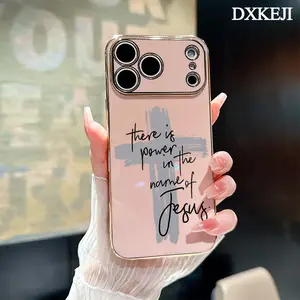 Soft TPU Phone Case for iPhone 17 15 Pro Max 16 14 Plus 13 12 11 Faith Cross Fashion Electroplating TPU Anti-Slip Bumper Shockproof Cover Gift