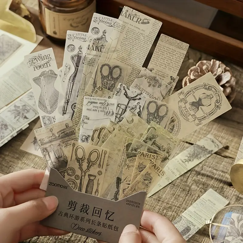 Random Vintage Stickers (40 Sheets), Retro Washi Sticker Pack, Scrapbooking & Journal Making Material Paper, DIY Decorative Sticker For Stationery Com