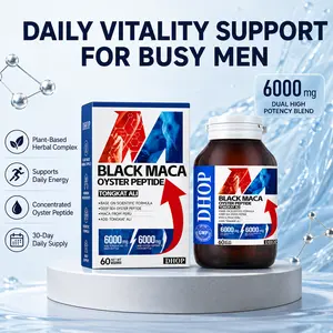 DHOP Dual High-Potency Black Maca & Tongkat Ali Capsules, 6000mg Each, Multi-Herb Complex with Deep Sea Oyster Peptide, Natural Daily Vitality Supplement for Busy Adult Men, 60 Capsules