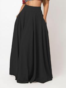 women's solid pocket flared skirt, elegant high waist a-line maxi skirt for party holiday wedding guest, ladies bottoms for all seasons