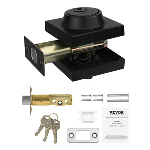 VEVOR Deadbolt Lock, TikTokShopBlackFriday, Square Single Cylinder Dead Bolt, Keyed 1 Side, Fits Standard Size Interior and Exterior Doors, Full Metal, with 3 Keys, for Front Entry Door Residential Security, Matte Black
