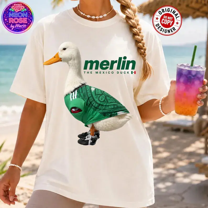 Merlin Mexico Duck , Viral Soccer Duck Graphic, Funny Football Fan Design, Mexican Supporter Artwork, Party Shirt