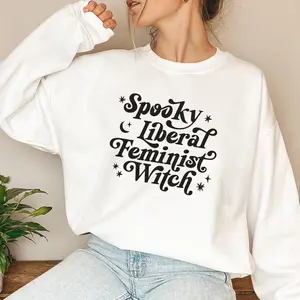 Women's Retro Text Spooky Liberal Feminist Witch Sweatshirt - Halloween Top, Pro-Choice Activist Gift, Unisex Option