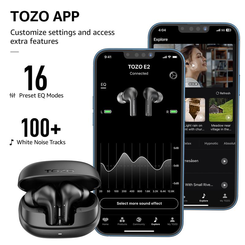 TOZO E2 Wireless Earbuds with Call Noise Cancellation, App Customize 32 EQs, 10mm Drivers with Powerful Bass, 30H Playtime, 2 Mics for Clear Calls, Bluetooth 5.3 Headphones, Comfort Fit in-Ear Headset FathersDayGift Audio Charging Electronic Chargeable TOZO E2 Wireless Earbuds with Call Noise Cancellation, App Customize 32 EQs, 10mm Drivers with Powerful Bass, 30H Playtime, 2 Mics for Clear Calls, Bluetooth 5.3 Headphones, Comfort Fit in-Ear Headset FathersDayGift Audio Charging Electronic Chargeable