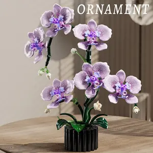 DIY 619PCS Orchid Block Bouquet Home Decor & Puzzle Toy Potted Plant Ornament Perfect Gift for Valentine's Day & Mother's Day