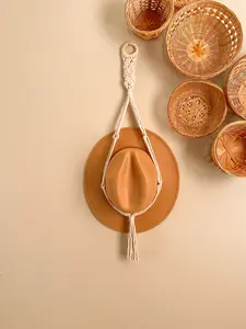 Macrame Hat Holder - Hat Rack For Wall - Hanging Hat Storage Display - Home Organization - Ideal for Cowboy Hats & Wide Brim Hats - Space-Saving Decorative Accessory - Boho Decor