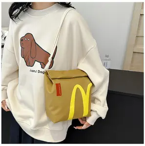 Retro Paper Bag Large Capacity Backpack ，Classic Funny McDonald's bags，Casual Canvas Backpack ，Notebook Bag，Cute Personalized Shoulder， A backpack that can be matched every day--With keychain