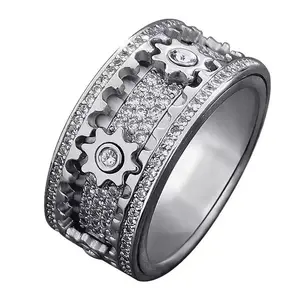 Anxiety-relieving rotating ring inlaid with cubic zirconia, full of mechanical feeling, unisex